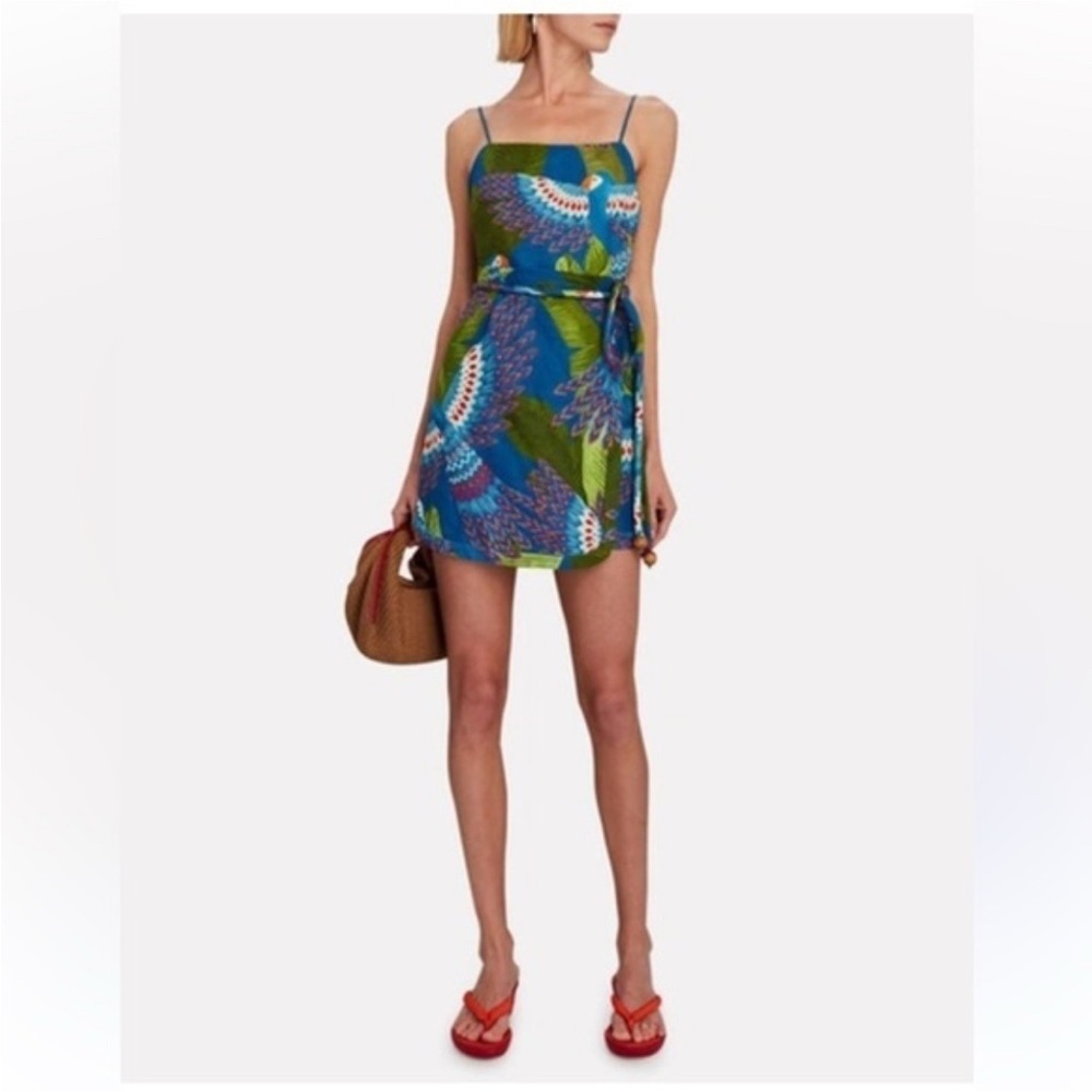 Farm Rio Blue Macaw Mini Wrap Dress- like new condition
